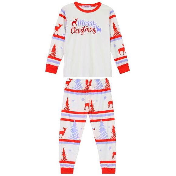 Child's Christmas Sleepwear Long Sleeve Tee with Pants Lounge Pajama Sets Red - Picture 2 of 4